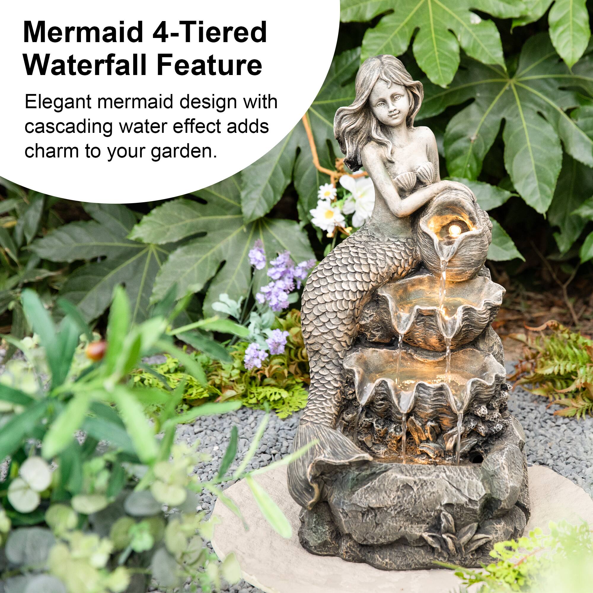 Glitzhome® 22.25" LED 4-Tier Concrete Mermaid Outdoor Fountain